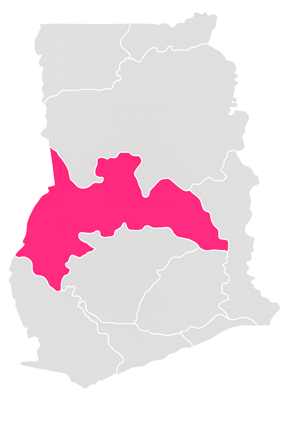 Map of a region highlighted in pink on a gray background